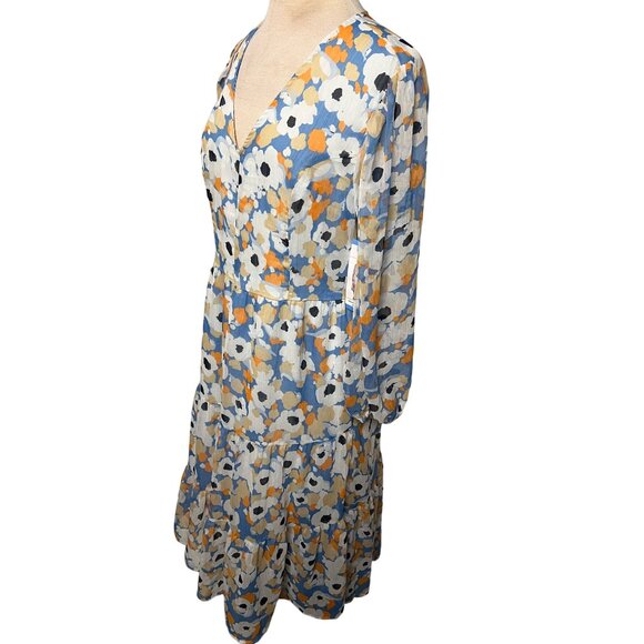 NWT Joie Floral Fields Midi Dress Blue Orange L Fairy Timeless Tiered - Picture 3 of 16